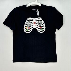 Kids Black Skeleton Game Controller T Shirt Size S 6-7 NWT Graphic Fun Short